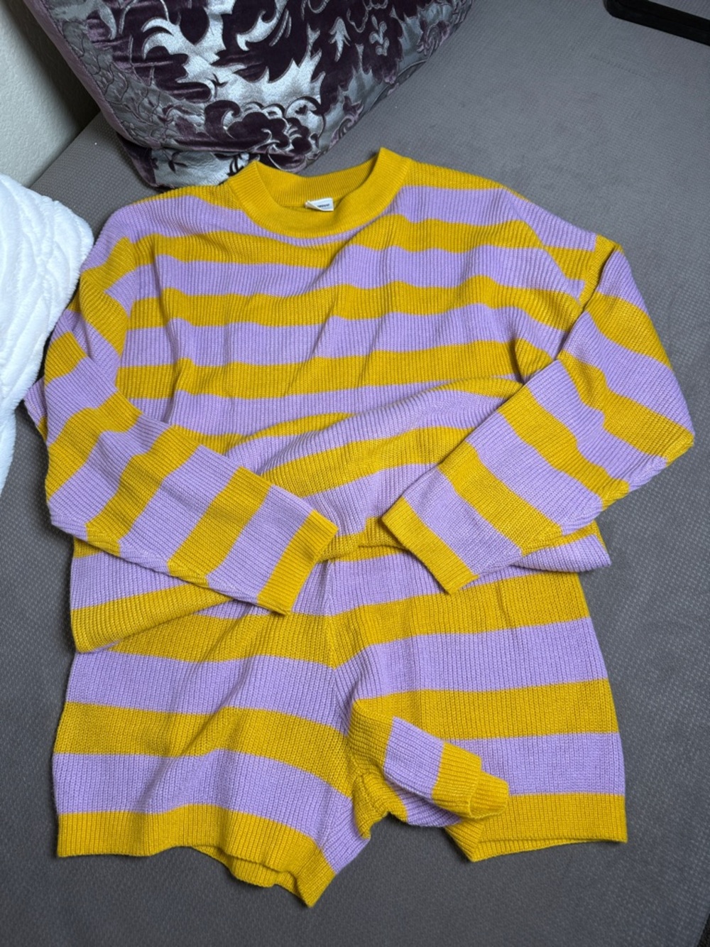 Amazon Yellow and Lavender Striped Women's Knit Set